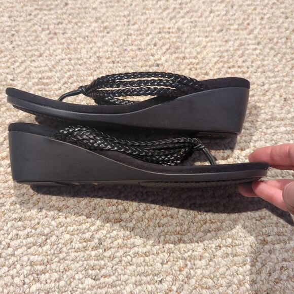 Vionic Ramba Wedge Thong Sandals Womens 9 Black Orthaheel Braided Strap - Picture 5 of 7